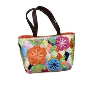 Multi-Colored Embroidery Tropical Boho Pattern Straw Blanket Bag